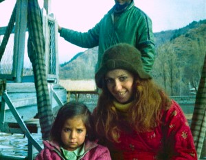 Janet with Gulams daughter on a shikara, Dal Lake, Srinagar, Kashmir, during her overland adventure in 1976